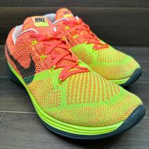 FK240305 D-59 NIKE ナイキ FLYKNIT LUNAR3 フライニットルナ メッシュシューズ ランニングシューズ オレンジ イエロー メンズ 28cm_画像1