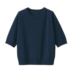 無印良品 UVカット ヘンプ混 クルーネック 五分袖 セーター ネイビー M / 紺 サマー ニット ナチュラル シンプルニット 麻 MUJI の画像6