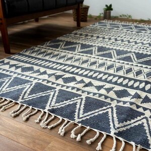 Art hand Auction ■■ Sayan Sayan Carpet Native Pattern Handmade Cotton Rug Mat Approx. 100 x 150 cm 1 Tatami Navy, furniture, interior, carpet, rug, mat, Carpet general