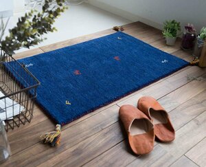 Art hand Auction ■■Sasayan Sayan Entrance Mat Rug Handmade Mat Wool Imported Gabbeh Gabbeh Approx. 60 x 90 cm Blue, furniture, interior, carpet, rug, mat, Carpet general