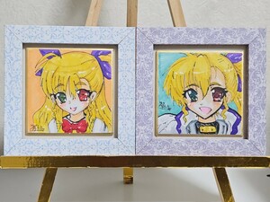 Art hand Auction Hand-drawn illustrations Self-made illustrations Doujin Bean colored paper with frame Set of 2 Lyrical Nanoha Vivio, comics, anime goods, hand drawn illustration