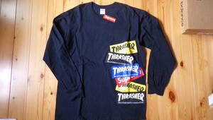 Thrasher Multi Logo L/S Tee （Navy） 21fw