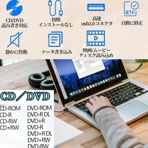 CD／DVD書込&読込 外付けDVD・CDドライブポータブルドライブ DVD/CDプレイヤー typeC/USB3.0超高速転送〜Windows11/Linux/Macに対応 new新の画像4