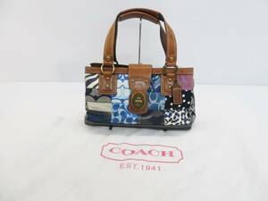 COACH　コーチ　10816　パッチワーク　シグネチャー　トートバッグ　ブルー　中古品