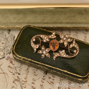  Britain antique 19 century latter term about Victoria morning era 9 gold natural citrine . natural si-do pearl. brooch 