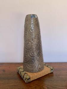 陶器　花瓶　器　15×15×37cm 畳の下敷きもご一緒に　中古　レトロ