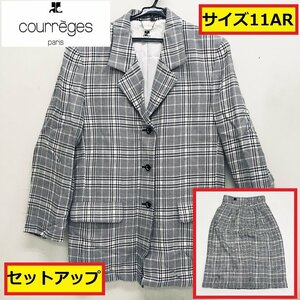 Courreges / setup / jacket * skirt set /courreges/ check pattern / suit / lady's / simple . design / winter / outer 