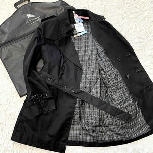 極美品●BURBERRY BLACK LABEL バーバリーブラックレーベル トレンチコート ノバチェック キルティングライナー付き ベルト完備 黒 Mサイズ