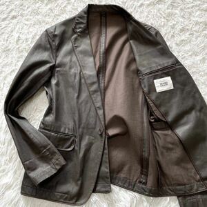  beautiful goods! Takeo Kikuchi [ rare L size . goods feeling . lustre feeling ]TAKEO KIKUCHI tailored jacket jacket elasticity cow leather coating Brown 