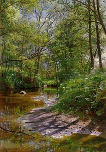 模写油絵　Monsted Peder_小川の風景　MA776　ユーラシアアート