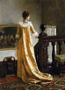 模写油絵 Edmund Blair Leighton_ロングドレスの女　MA1494　ユーラシアアート