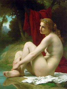 模写油絵　コット_裸婦の水遊び　MA2633　ユーラシアアート