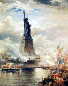 Art hand Auction Oil painting reproduction Edward Moran_Dedication of the Statue of Liberty MA800 Eurasia Art, Painting, Oil painting, Nature, Landscape painting