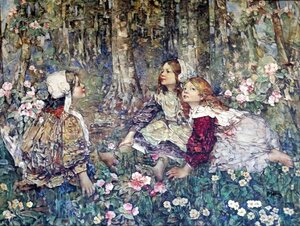 Art hand Auction Oil painting reproduction Edward Atkinson Hornel_Melody of the Forest MA1499 Eurasia Art, Painting, Oil painting, Portraits