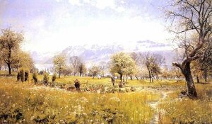 Art hand Auction 模写油絵 Monsted Peder_湖畔 MA770 ユーラシアアート, 絵画, 油彩, 自然, 風景画