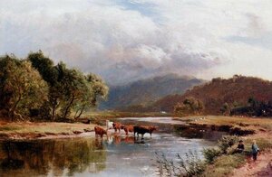 Art hand Auction 油画复制品 Richard_Landscape with cows MA610 欧亚艺术, 绘画, 油画, 自然, 山水画