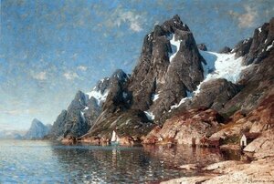 Art hand Auction 油画复制品 Normann Adelsteen_Fjord Voyage MA861 欧亚艺术, 绘画, 油画, 自然, 山水画