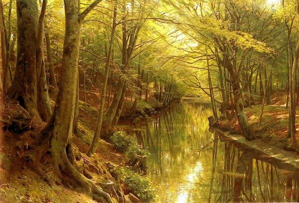 Reproducción de pintura al óleo Monsted Peder_Forest Stream MA792 Arte euroasiático, cuadro, pintura al óleo, Naturaleza, Pintura de paisaje