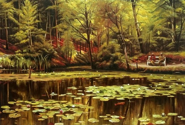 استنساخ اللوحة الزيتية Mork_Water Lily Pond MA798 Eurasia Art, تلوين, طلاء زيتي, طبيعة, رسم مناظر طبيعية