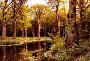 模写油絵　Monsted Peder_森の小川　MA790　ユーラシアアート