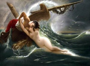 模写油絵　海の精セイレンのキス　MA1763　ユーラシアアート