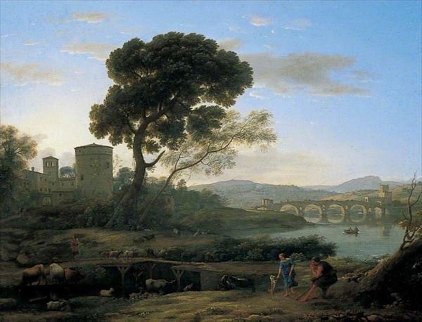 Claude Lorrain, Ölgemälde, Landschaft von Ponte Morte in der Nähe von Rom MA2903 Eurasia Kunst, Malerei, Ölgemälde, Natur, Landschaftsmalerei