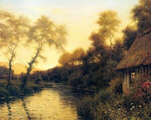 模写油絵　Louis Aston Knight_夕暮れの川の風景　MA729　ユーラシアアート