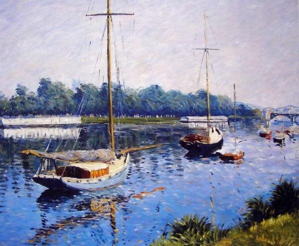 Oil painting by Gustave_Yacht Harbor in Argenteuil MA627 Eurasia Art, Painting, Oil painting, Nature, Landscape painting