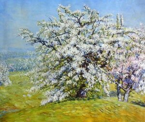 模写油絵　Joseph_立ち木に咲く花　MA634　ユーラシアアート