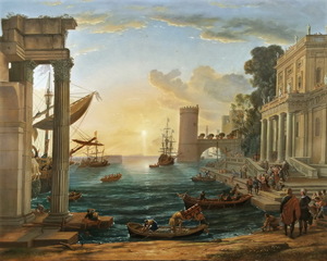 Art hand Auction Reproducción de pintura al óleo de la obra maestra de Claude Lorrain_Seaport Landing of the Queen of Sheba MA2893 Arte euroasiático, cuadro, pintura al óleo, Naturaleza, Pintura de paisaje