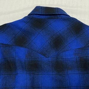 レアカラー 70sビンテージ ペンドルトン 黒 青 シャドーチェック USA製 ウール シャツ オンブレ ブラック オリジナル PENDLETON 米国 古着の画像9