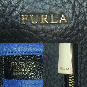 【美品】フルラ FURLA カプリッチョ トートバッグ ビジネス メンズ レザー 本革 シボ革 A4/PC可 ショルダー 肩掛け 黒 青 ブラック ブルーの画像8