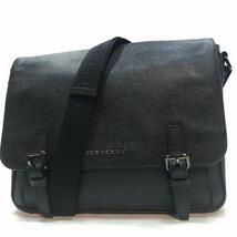 【近年/極美品】バーバリー Burberry ショルダーバッグ メッセンジャー クロスボディ メンズ レザー 本革 A4/PC可 斜め掛け フラップ 黒_画像1