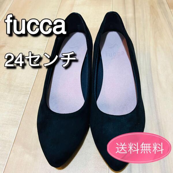fucca パンプス 黒 ブラック ヒョウ柄ヒール 24㎝