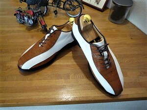 1 times use beautiful goods Majesty made in Japan original leather golf shoes 24.5. white x khaki 