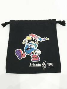 90s Atlanta 1996 アトランタ 五輪 オリンピック 巾着 バッグ 100周年 ブラック 古着 ヴィンテージ レア 希少■0404R