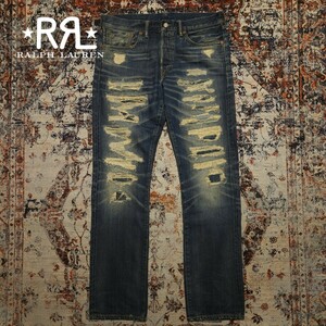 【逸品】 RRL Stafford Slim Fit Jeans 【32×32】 スタッフォード スリムフィット ジーンズ デニム リペア加工 レザー Ralph Lauren 藍染