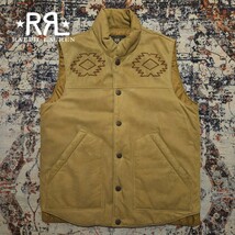 【希少】 RRL Hazelwood All Leather Vest 【S】 へイゼルウッド オール レザー ベスト 刺繍 ネイティブ 羊革 Ralph Lauren 最高級 ダウン_画像1