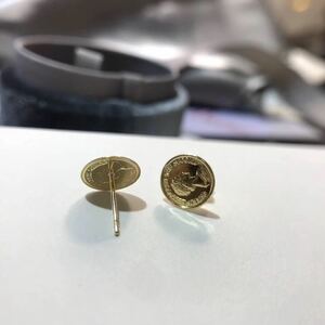 [新品]K10YGイエローゴールド金コインデザインピアスエリザベス8mm