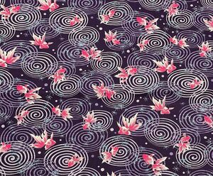 金魚柄　波紋　紫　ドビー織り　生地　布　ハギレ　カットクロス　50cm