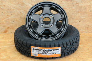 フェニーチェ X XC5 12インチ 4.00B +43 4/100 マットBK/M TOYO オープンカントリー R/T 145/80R12 タイヤホイール4本セット 軽バンなど