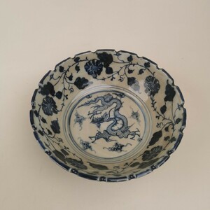 【萬藏】中国 古美術 明代 青花 龍紋 茶碗 骨董 時代物