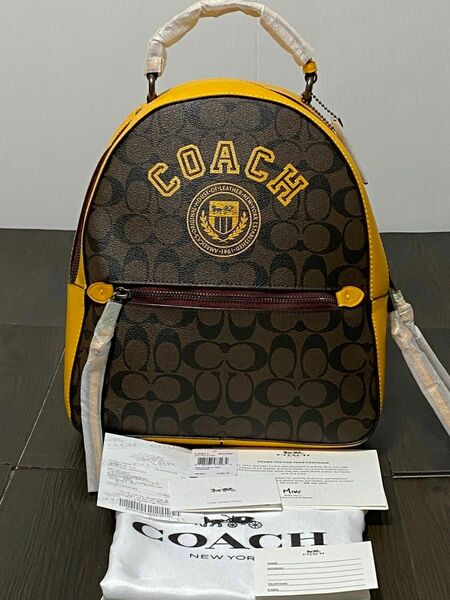 COACH コーチ シグネチャー PVC レザー リュックサック バックパック リュック 茶×黄色 型番CB871 未使用