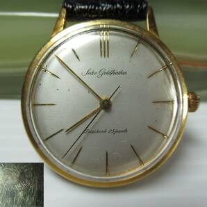 SEIKO goldfeather diashock 25jewels腕時計◆裏蓋K18刻印◆ベルト通し破損ジャンク扱の画像1
