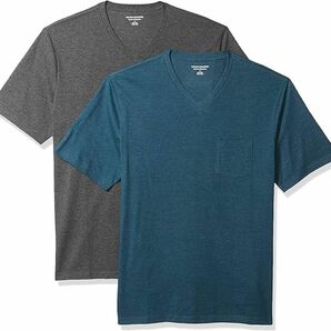 2枚組 Tシャツ ポケット付き Vネック 半袖 メンズ Ｓ　グレー ブルー