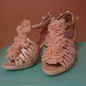 *ak She's axes frill sandals race up tea n key heel M size new goods pink Lolita sandals 