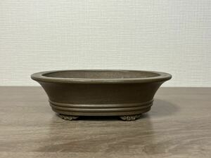 烏泥外縁下紐雲脚楕円鉢　17.7cm 落款　桐蔭軒　中国鉢　 黒松赤松五葉松糸魚川真柏蝦夷松杜松　小品盆栽ミニ盆栽小鉢