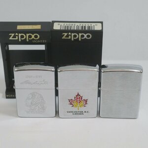 訳有品・保管品 ZIPPO 3点セット ジッポ ライター 1789-1797 ジョージワシントン カナダ メープルリーフ 無地 シルバーカラー 着火未確認