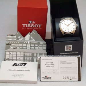 USED品・保管品 TISSOT ティソ T101410A クオーツ 腕時計 3針 デイト シルバー文字盤 レザーベルト ケース付き 動作品