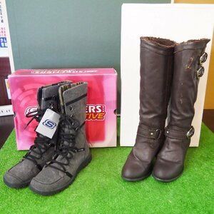 ★2点セット USED品・訳有り品含む SKECHERS スケッチャーズ ブーツ 24cm ブラック ノーブランド ブーツ ブラウン系 Lサイズ 外箱付き